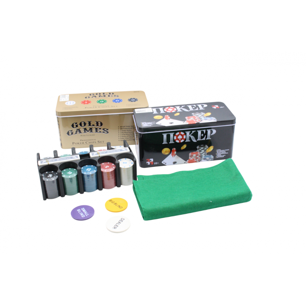 Սեղանի խաղ պոկեր իր խաղակարթերով և 200հ-ոց ֆիշկաներով, մետաղե տուփով