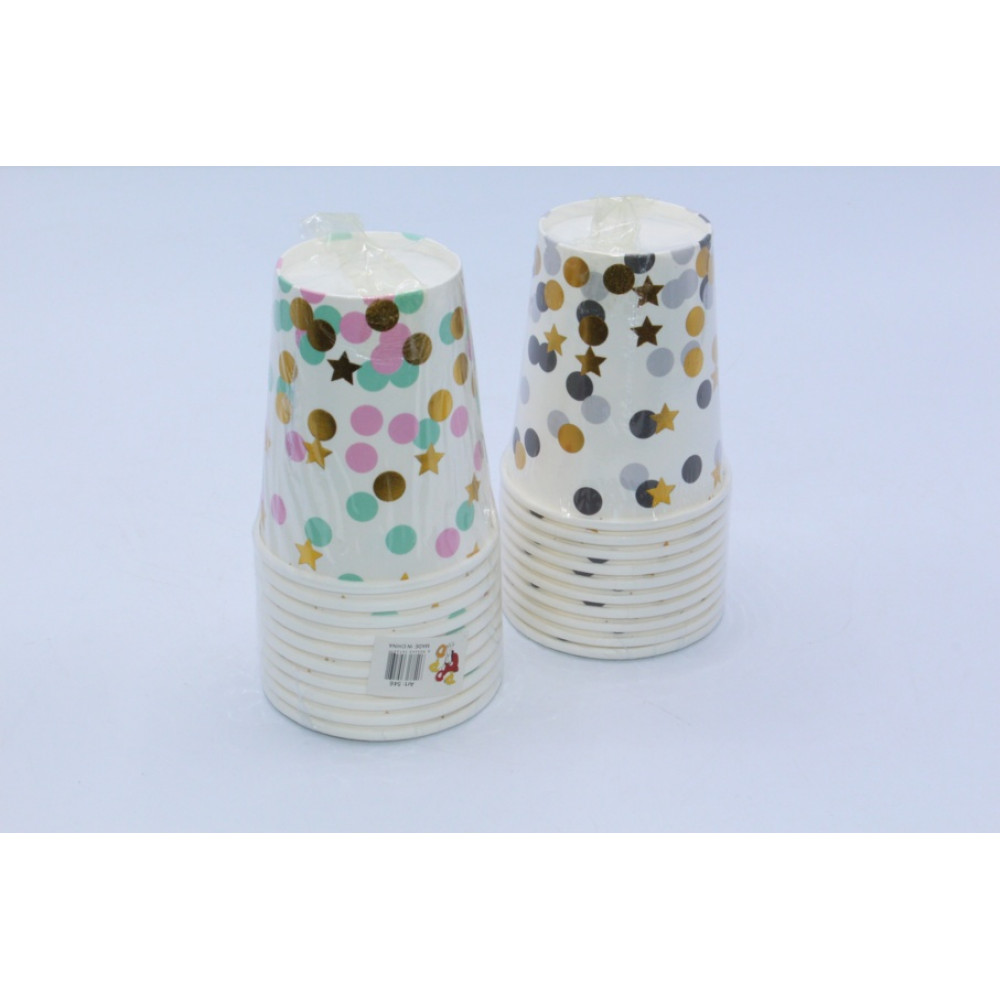 Ծննդյան թղթե բաժակ 10հ-ոց փաթեթավորմամբ (աստղ + օղեր սև արծաթափայլ) CUP,10PCS