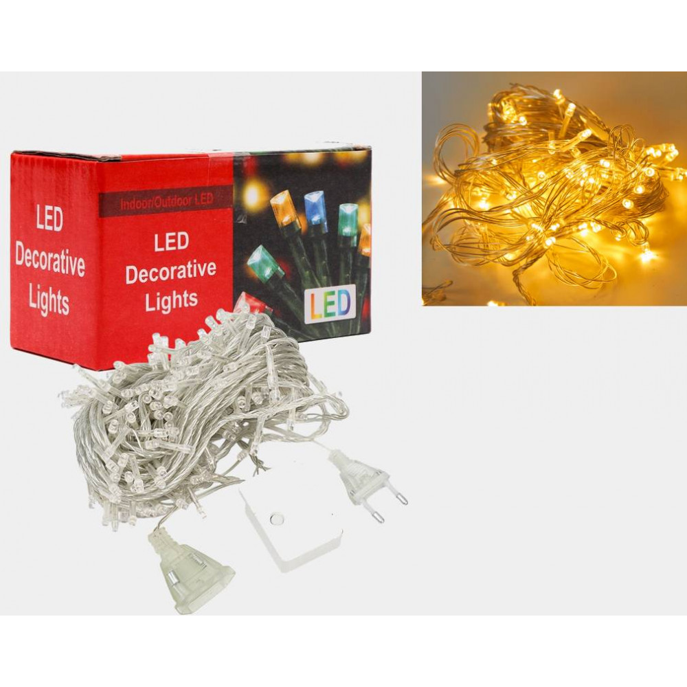 Լույս ամանոր 300 լամպ LED, տաք սպիտակ երանգ, թափանցիկ մետաղալար, 21մ-ոց երկարացման հնարավորությամբ