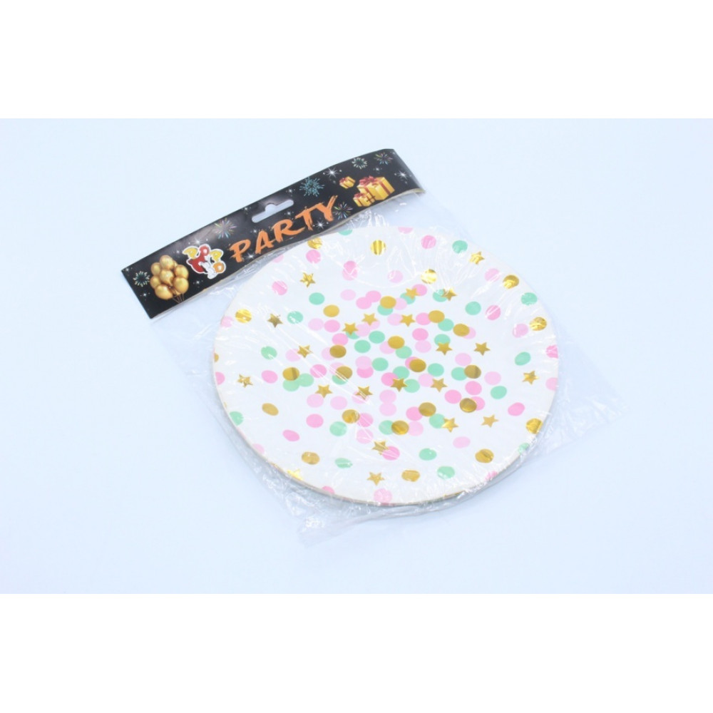 Թղթե ափսե 9" 10հ-ոց փաթեթավորմամբ (աստղ + օղեր գույնզգույն)