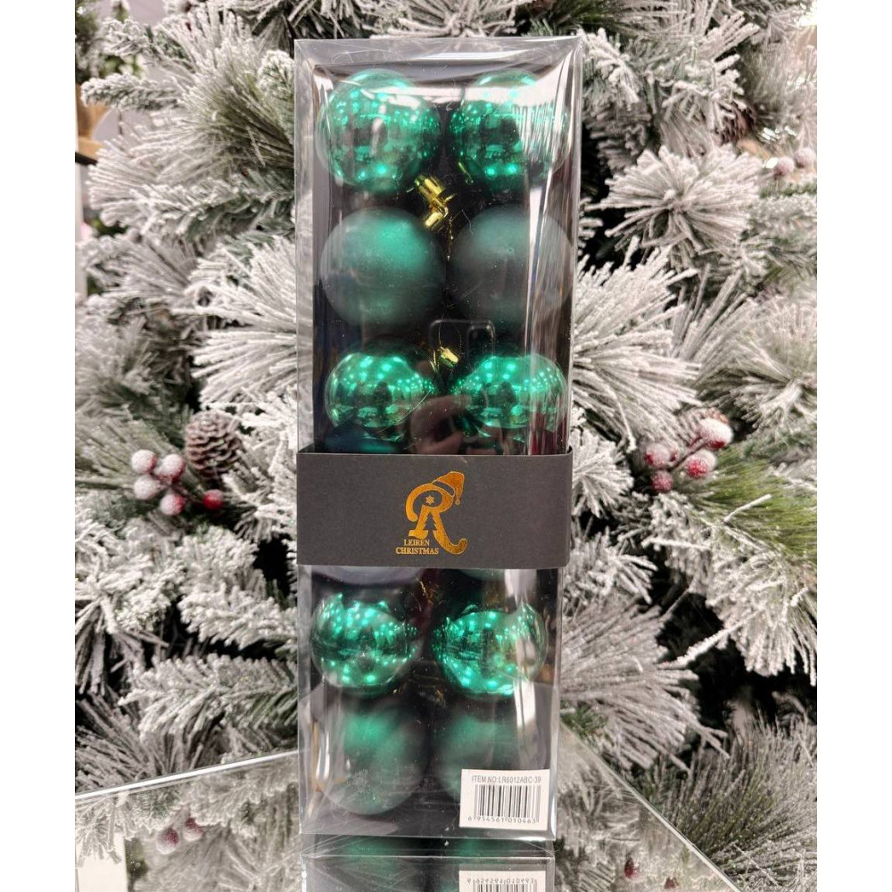 Սուրբ Ծննդյան տոնածառի զարդ գնդիկներ 12հ-ոց 6սմ-ոց տուփում երեք երանգ,սիրամարգի կանաչ