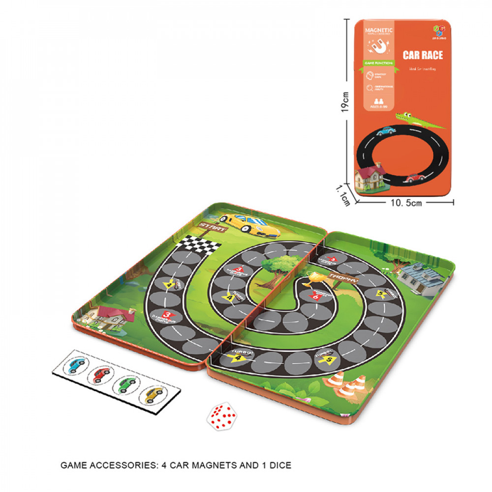 Խաղ մանկական մագնիտե մետաղե տուփով մրցարշավային մեքենաներով փոքր