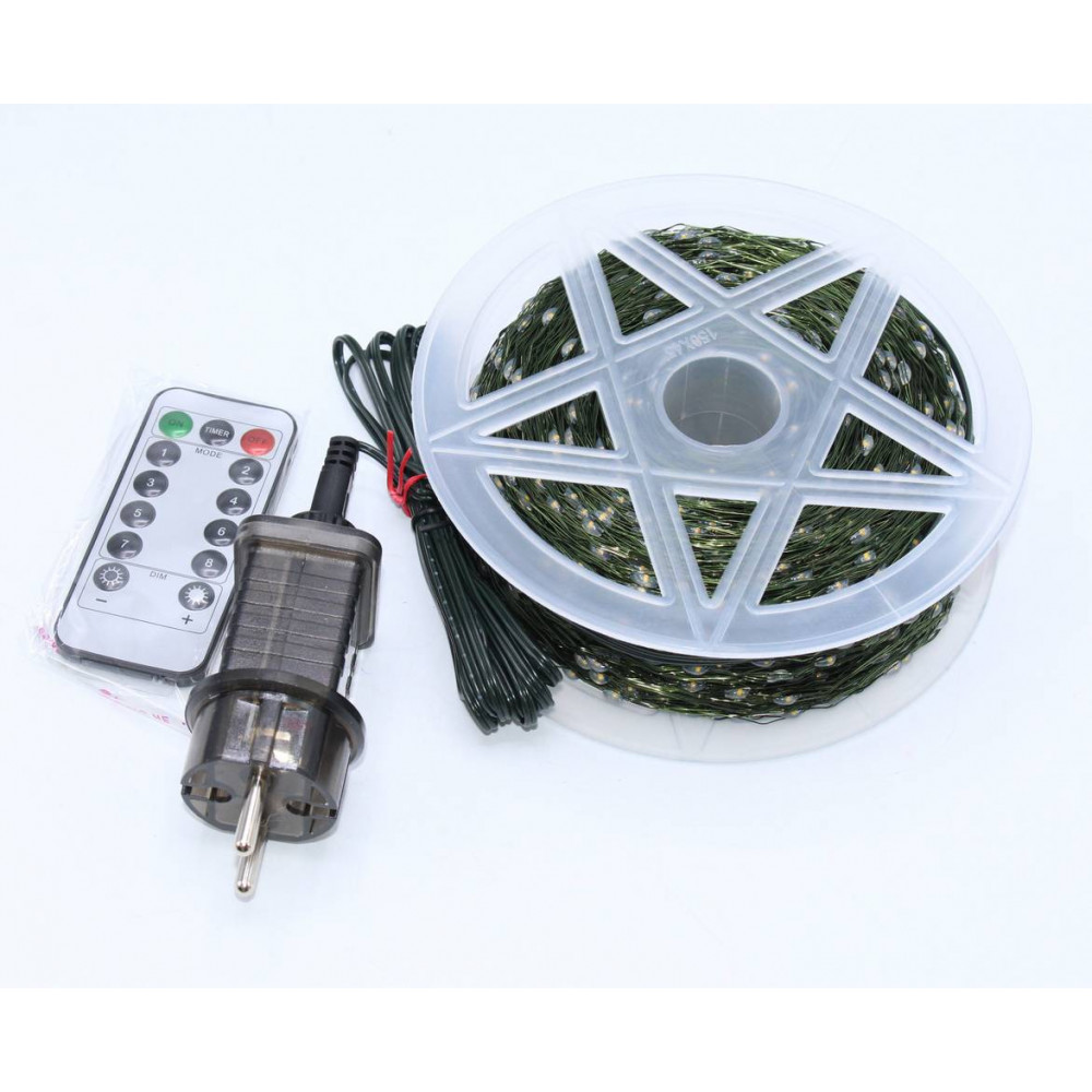 Լույս ամանորյա 3000 լամպ LED, սպիտակ երանգ, կանաչ մետաղալար 300մ-ոց, հեռակառավարմամբ