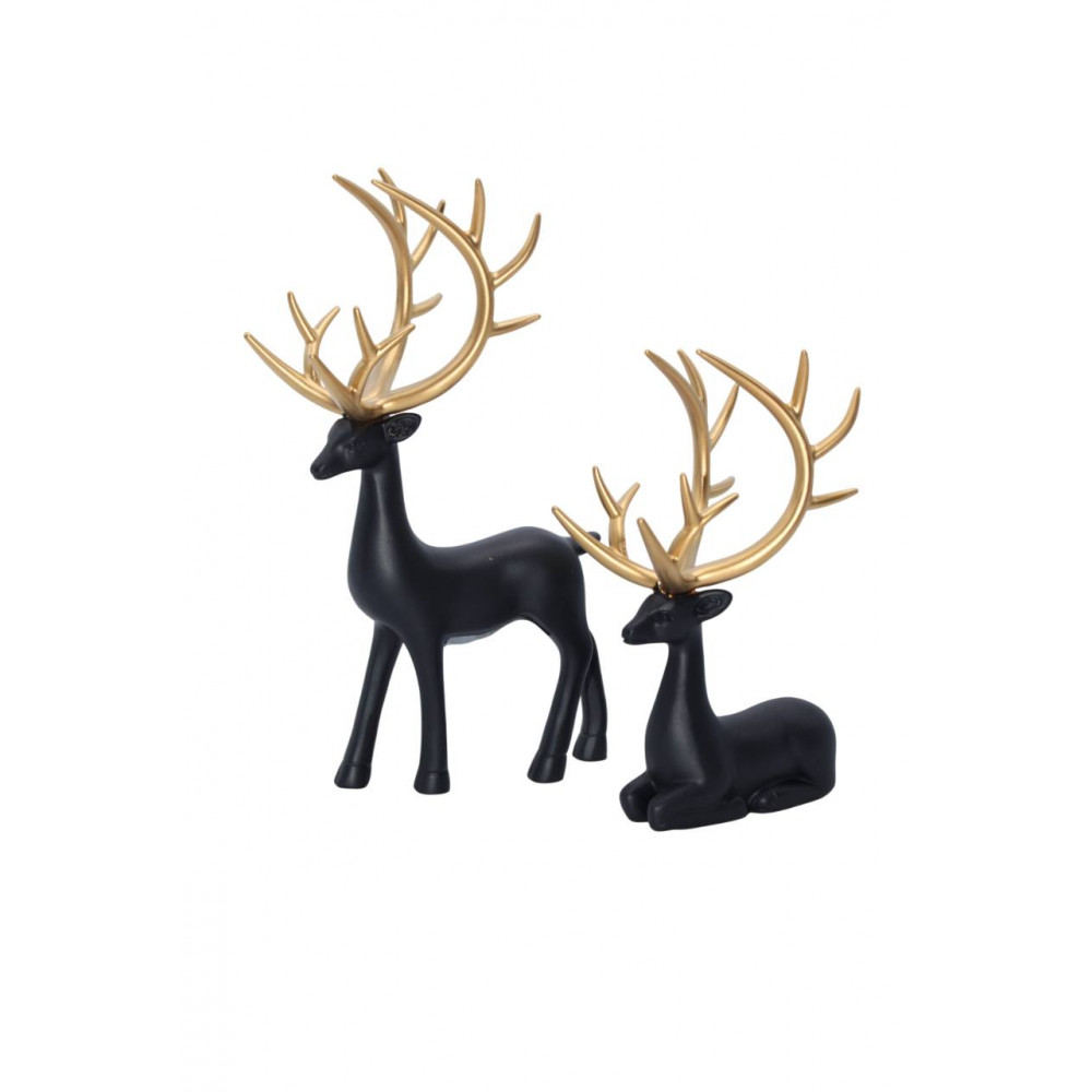 Հուշանվեր արձանիկ եղջերուների զույգ 2-ոճի գույնը սև 30սմ և 20սմ-ոց նստած