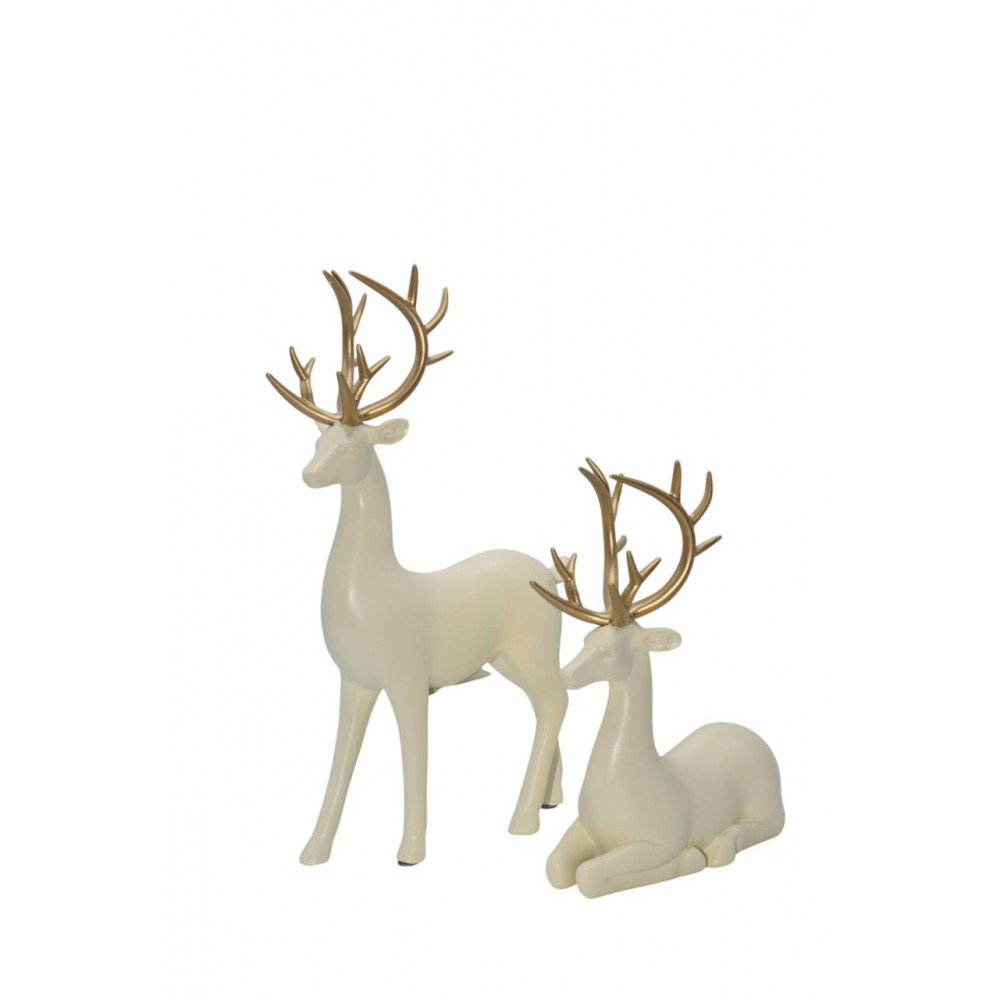 Հուշանվեր արձանիկ եղջերուների զույգ 2-ոճի գույնը սպիտակ բեժ 30սմ և 20սմ-ոց նստած