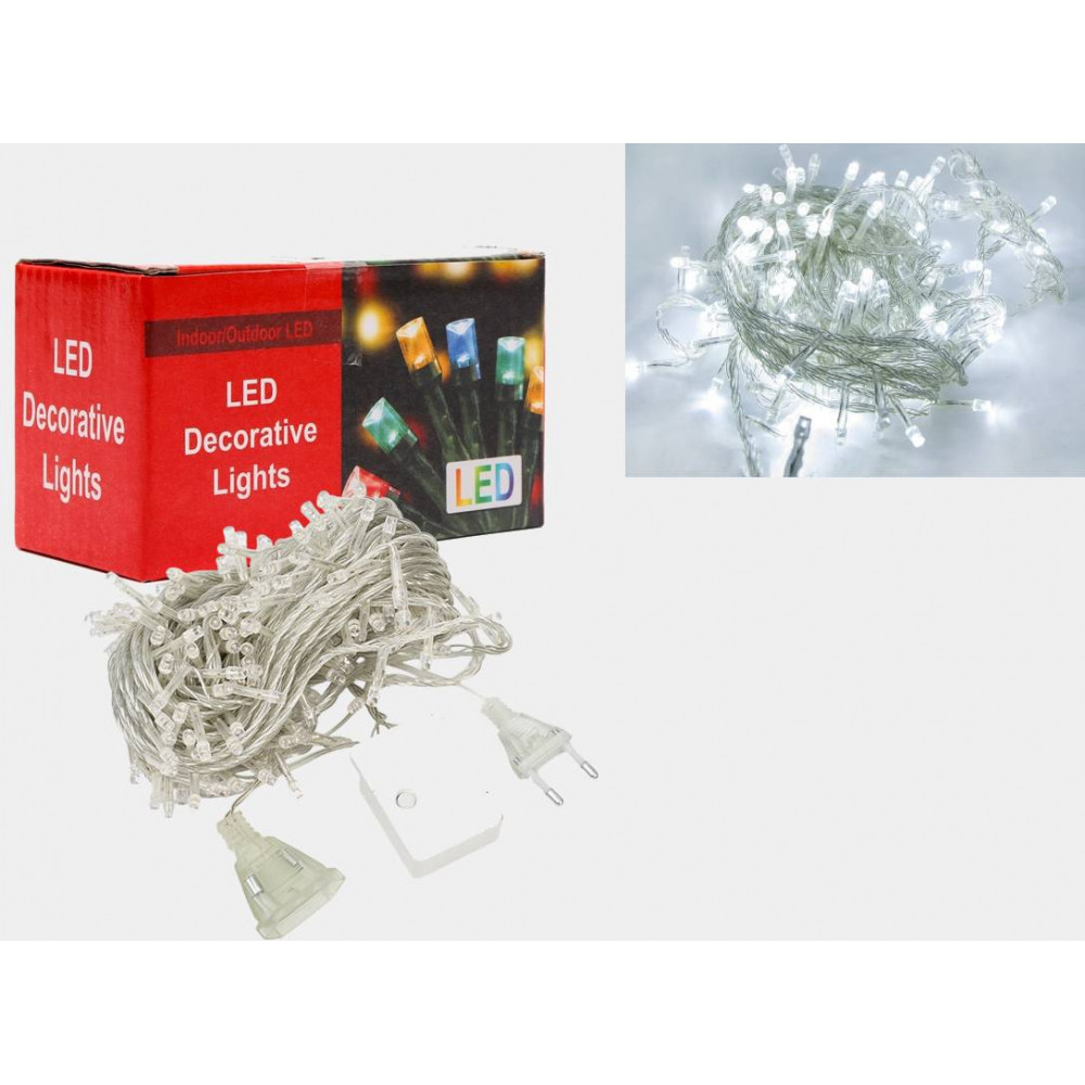 Լույս ամանոր 100 լամպ LED, սպիտակ երանգ, թափանցիկ մետաղալար, 9մ-ոց երկարացման հնարավորությամբ