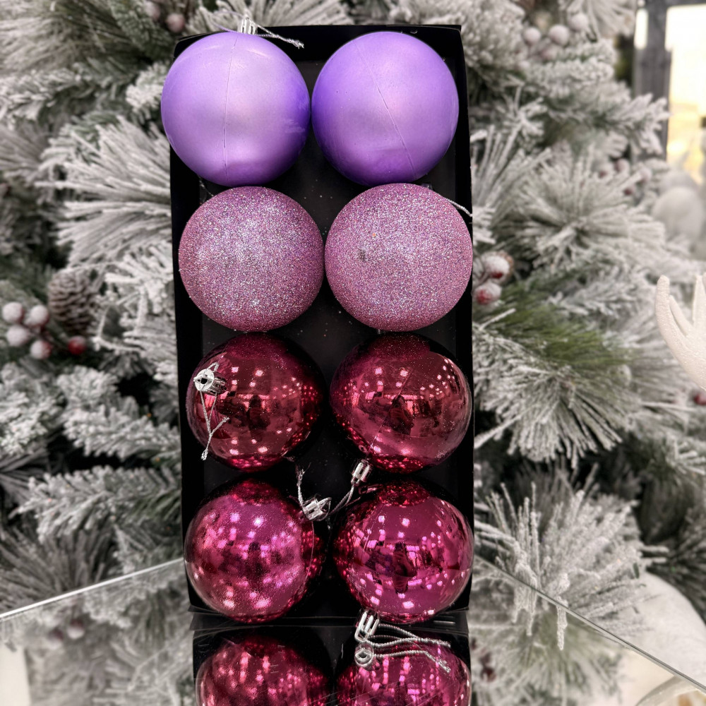 Տոնածառի խաղալիքներ 8հ-ոց 8սմ-ոց, տուփում երեք երանգ, վարդագույն