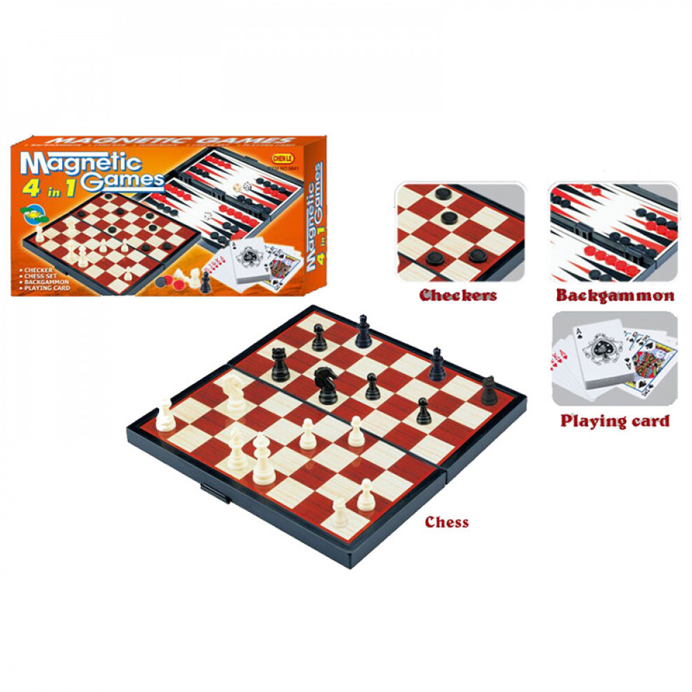 Խաղ շախմատ, շաշկի և նարդի 4-ը 1-ում, մագնիսական, իր խաղաքարտերով