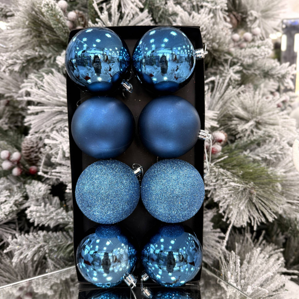 Տոնածառի խաղալիքներ 8հ-ոց 8սմ-ոց, տուփում երեք երանգ, մուգ կապույտ