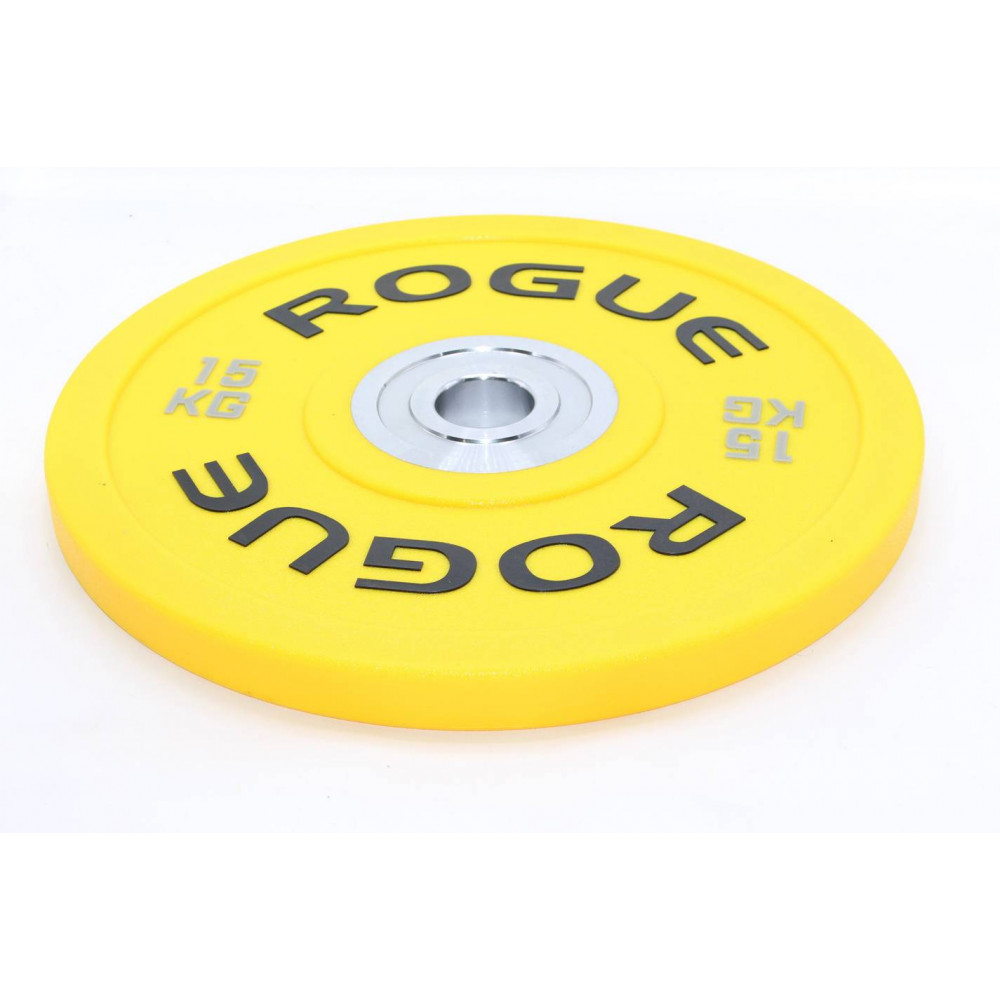 Մարմնամարզական ծանրաքար ռետինապատ գունավոր ROGUE 15կգ-ոց քաշով, մետաղե լայն օղակո