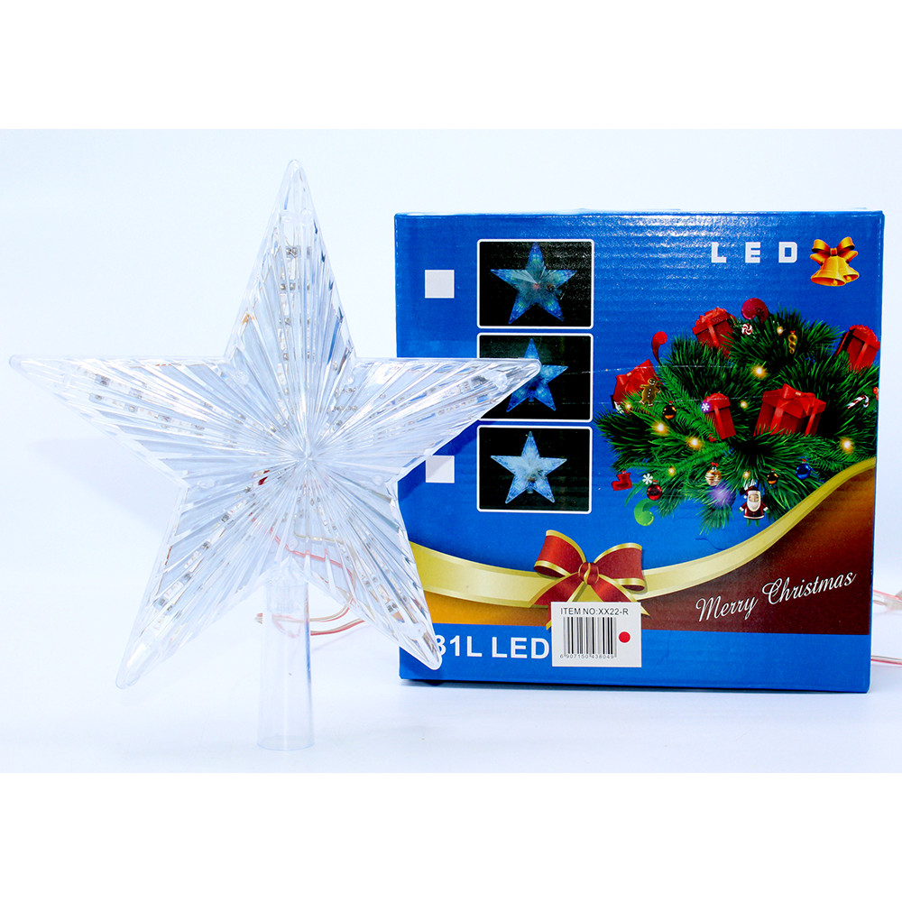 Լույս ամանորյա աստղ գագաթ լազերային 31-LED լամպով 22սմ-ոց (սպիտակ երանգ)