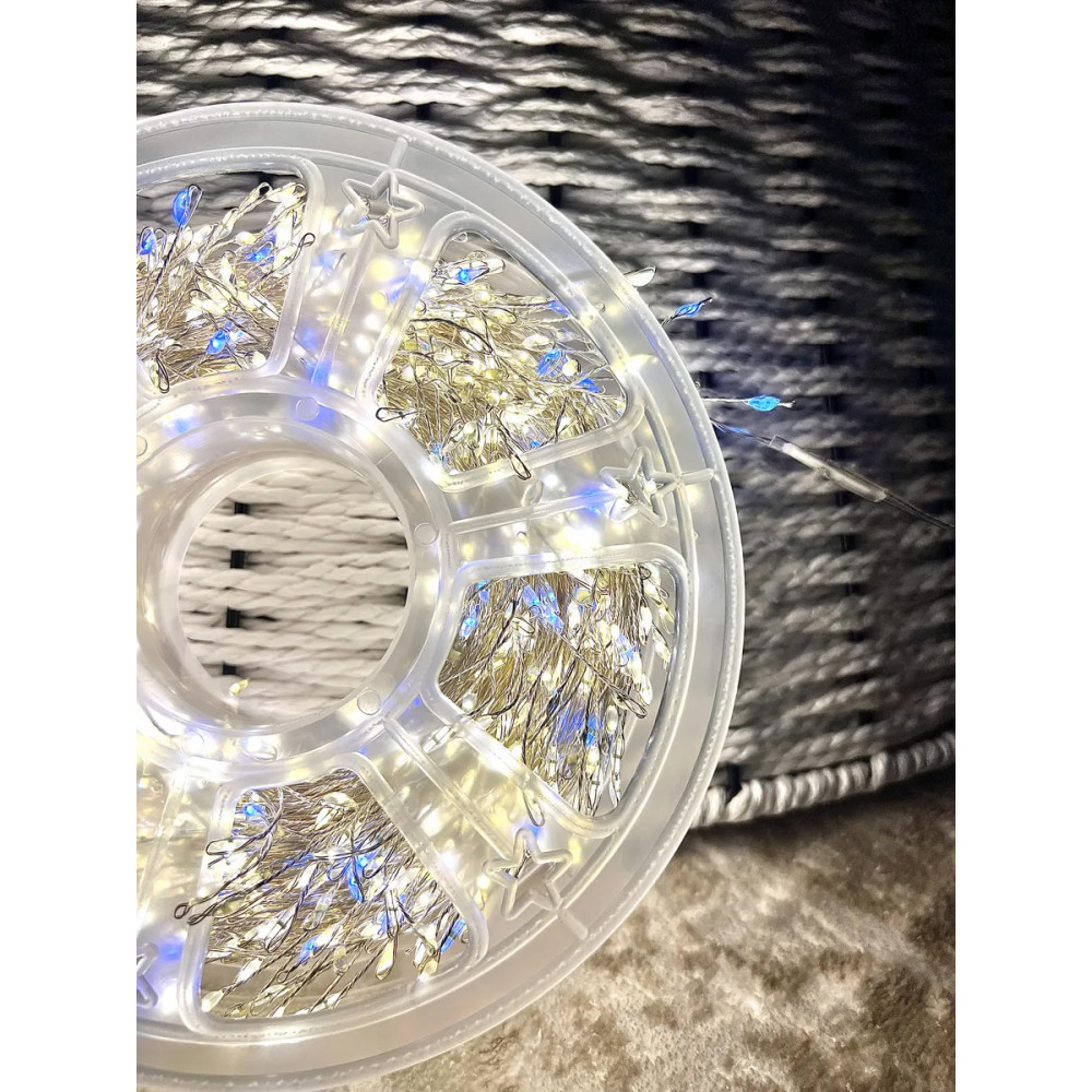 Լույս ամանորյա 900 լամպ LED 2 երանգ (սպիտակ դեղին) արծաթե մետաղալար 30մ-ոց հեռակառավարմամբ