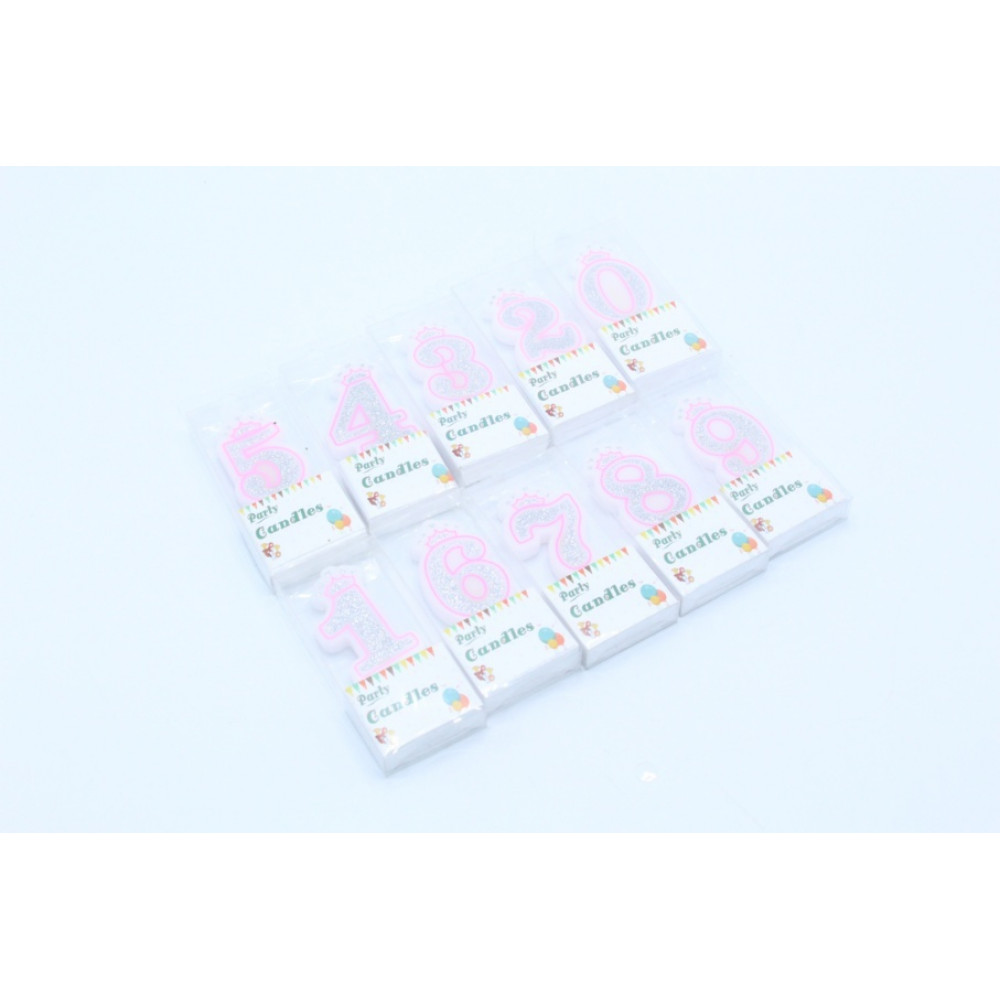 Մոմ թիվ 0-ից 9-ը արծաթափայլ, վարդագույն և կապույտ եզրագծով