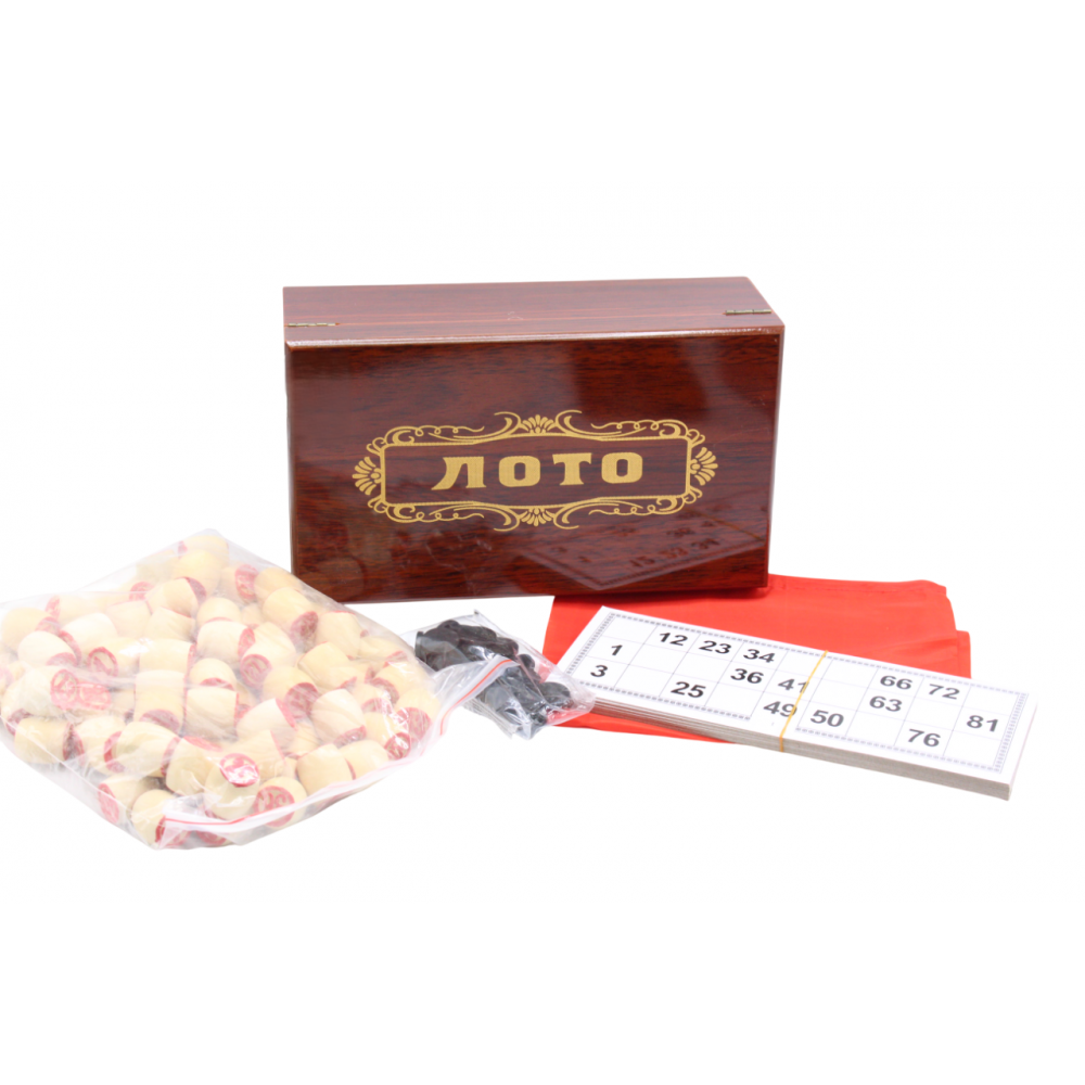 Խաղ լոտո իր խաղակարթերով, փայտե տուփով 24սմ