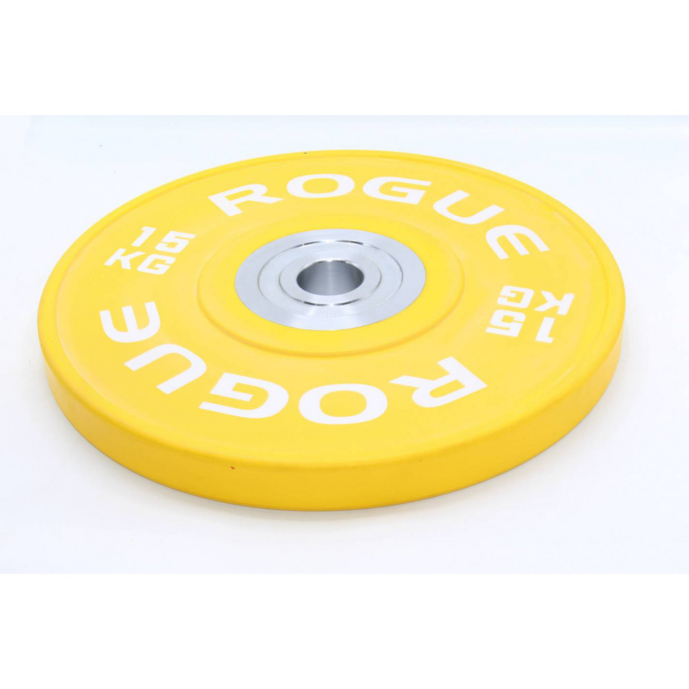 Մարմնամարզական ծանրաքար ռետինապատ գունավոր ROGUE 15կգ-ոց քաշով, մետաղե նեղ օղակով