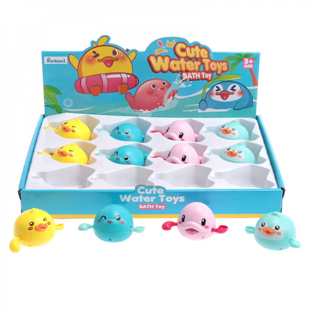 Խաղալիք 12հ-ոց տուփով լարովի փոքր բադիկ և պինգվին լողացող 4-գույն 2-ոճի