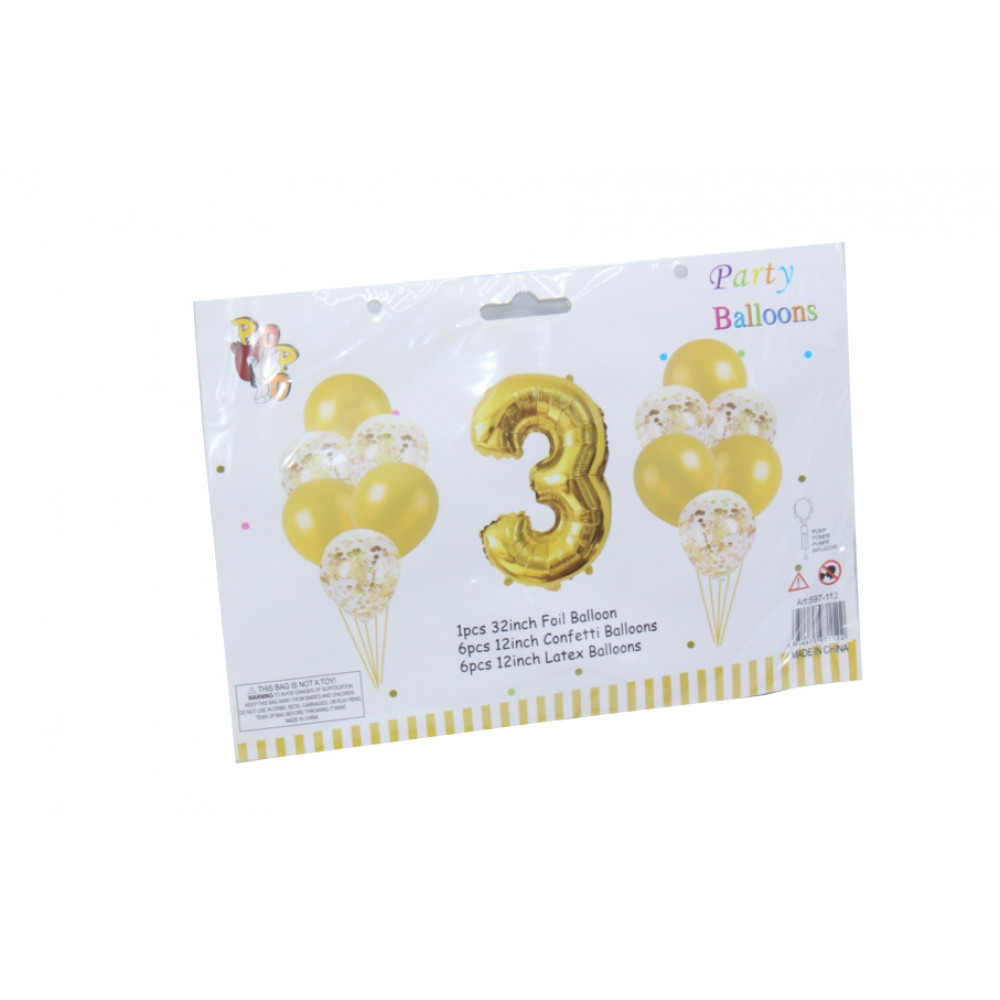 Փուչիկ թիվ իր փուչիկների հավաքածույով 1+12 (ոսկեգույն)