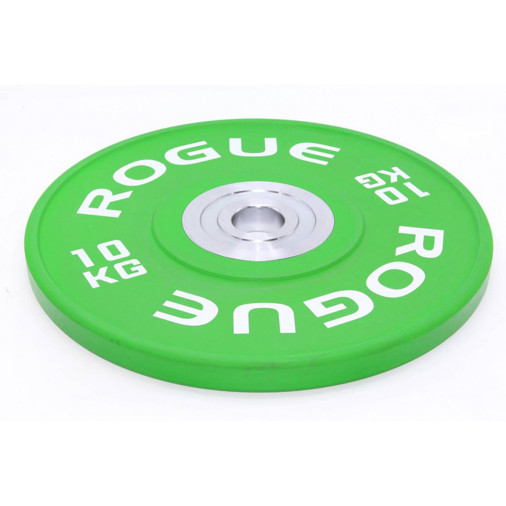 Մարմնամարզական ծանրաքար ռետինապատ գունավոր ROGUE 10կգ-ոց քաշով, մետաղե նեղ օղակով