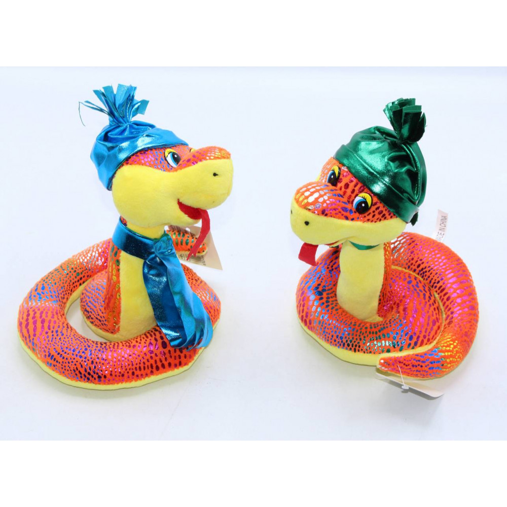 Փափուկ խաղալիք օձ 15սմ-ոց, կանաչ կապույտ գլխարկով