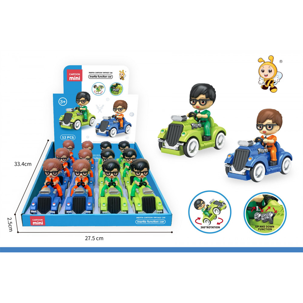 Խաղալիք մեքենա 12հ-ոց տուփով մուլտիկացված մարդուկ վարորդով 2-գույն