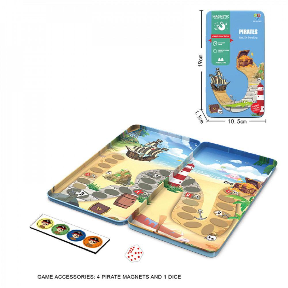 Խաղ մանկական մագնիտե մետաղե տուփով փոքր ծովահենի գանձերի որոնում