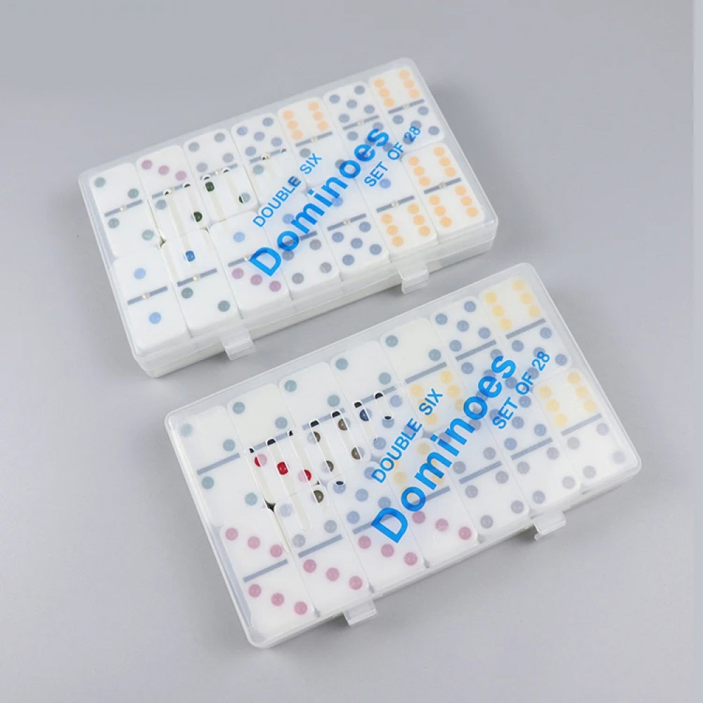 Խաղ դոմինո 9մմ-ոց խաղաքարերով պլաստիկե թափանցիկ տուփով 17,5սմ-ոց 4-գույն