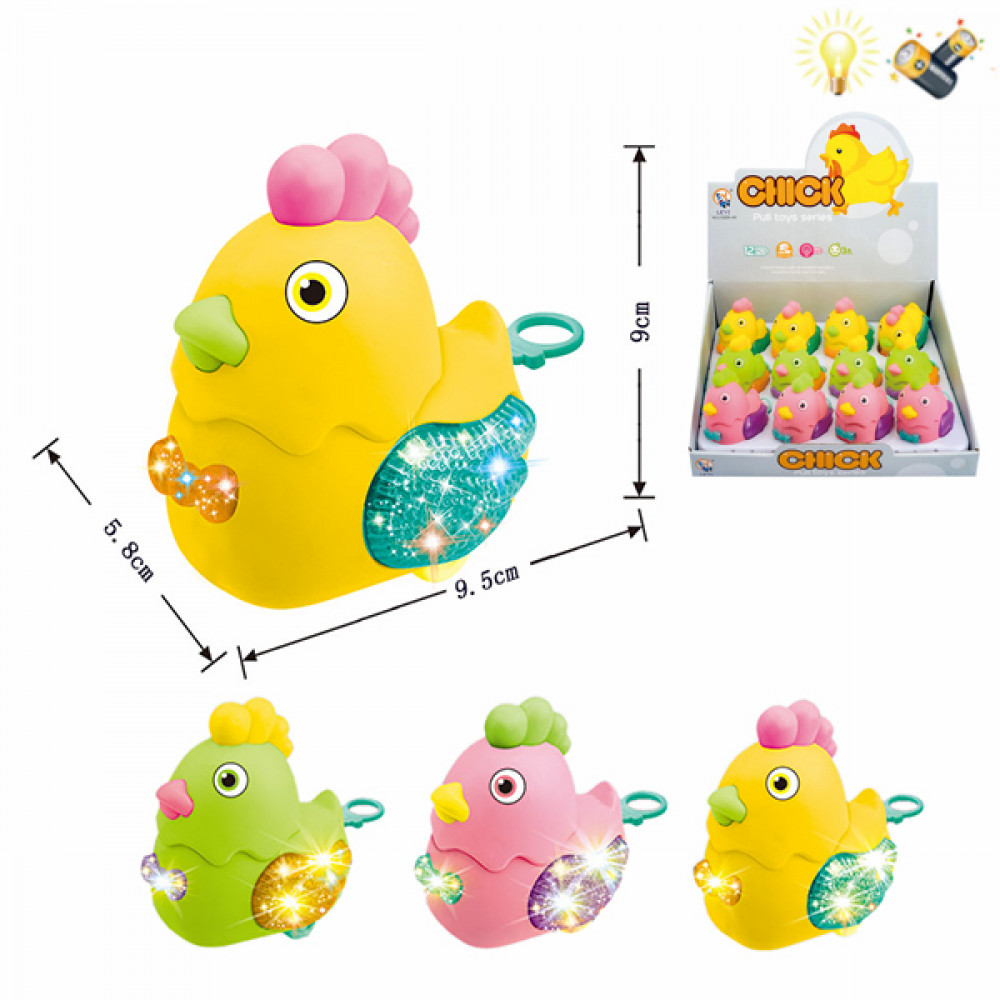 Խաղալիք լարովի 12հ-ոց տուփով, աքաղաղ, հավ քաշվող թել պարանով, լույսով