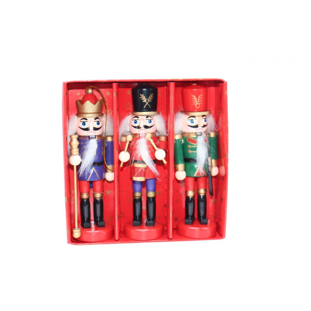Սուրբ Ծննդյան փայտե մարդուկներ (Щелкунчик) 3հ-ոց տուփով, 13սմ-ոց ամանորյա զարդ