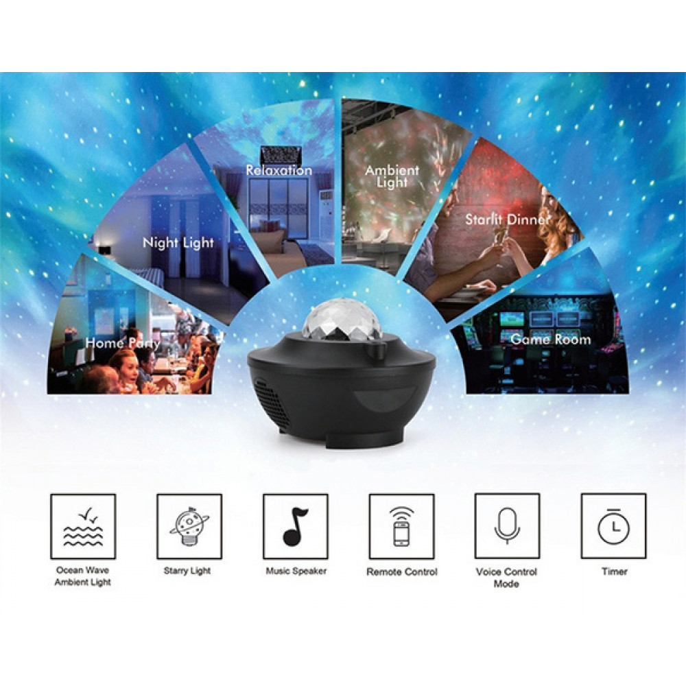 Լազերային լեդ լույս աստղային bluetooth-ով, մարտկոցով և իր վահանակով