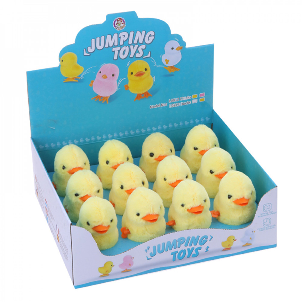 Խաղալիք 12հ-ոց տուփով դեղին փափուկ ճուտիկ լարովի, ցատկոտող և քայլով