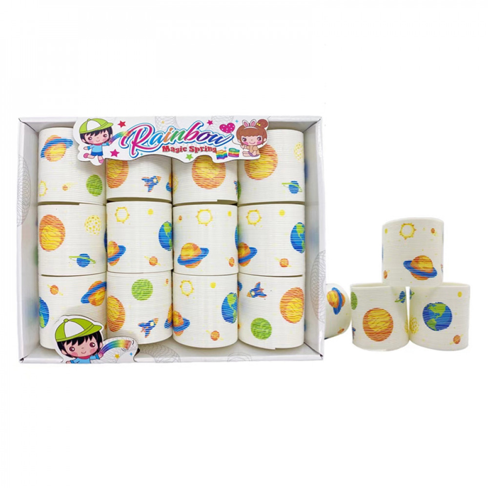 Խաղալիք 12հ-ոց տուփով ծիածանագույն զսպանակ օղակներ 6*6սմ մոլորակների պատկերներով