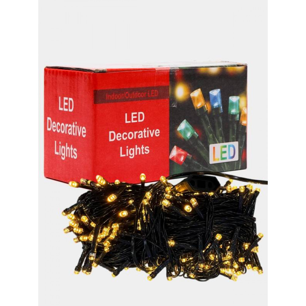 Լույս ամանոր 100 լամպ LED, տաք սպիտակ երանգ, մուգ կանաչ մետաղալար, 9մ-ոց երկարացման հնարավորությամբ