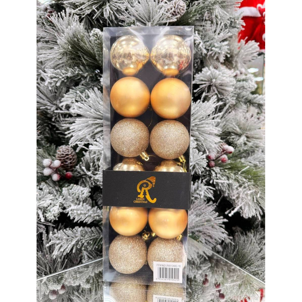 Սուրբ Ծննդյան տոնածառի զարդ գնդիկներ 12հ-ոց 6սմ-ոց, տուփում երեք երանգ, բաց ոսկեգույն