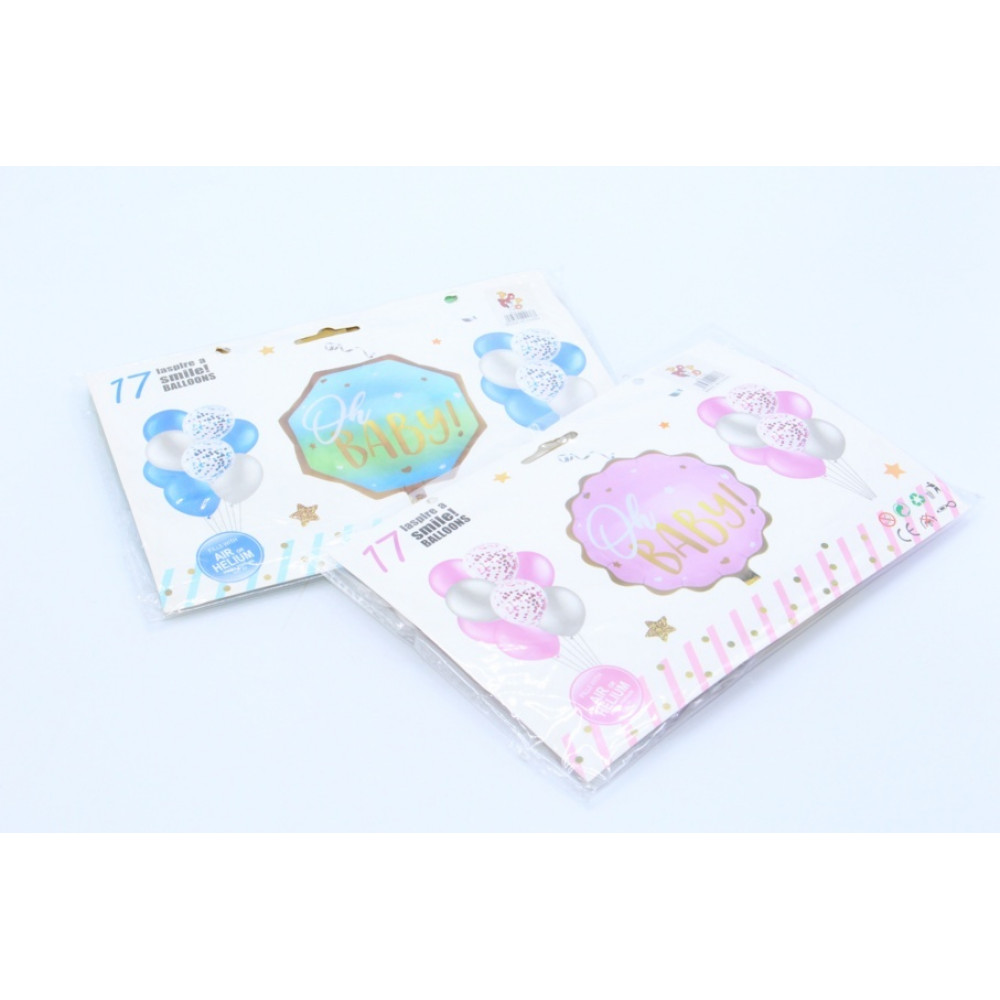 Փուչիկ BABY իր փուչիկների հավաքածույով 1+16 (վարդագույն և կապույտ) BALLOONS SET PINK BLUE