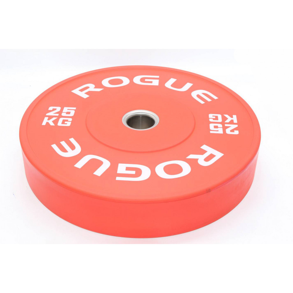 Մարմնամարզական ծանրաքար ռետինապատ գունավոր ROGUE 25կգ-ոց քաշով, շայբա օղակ