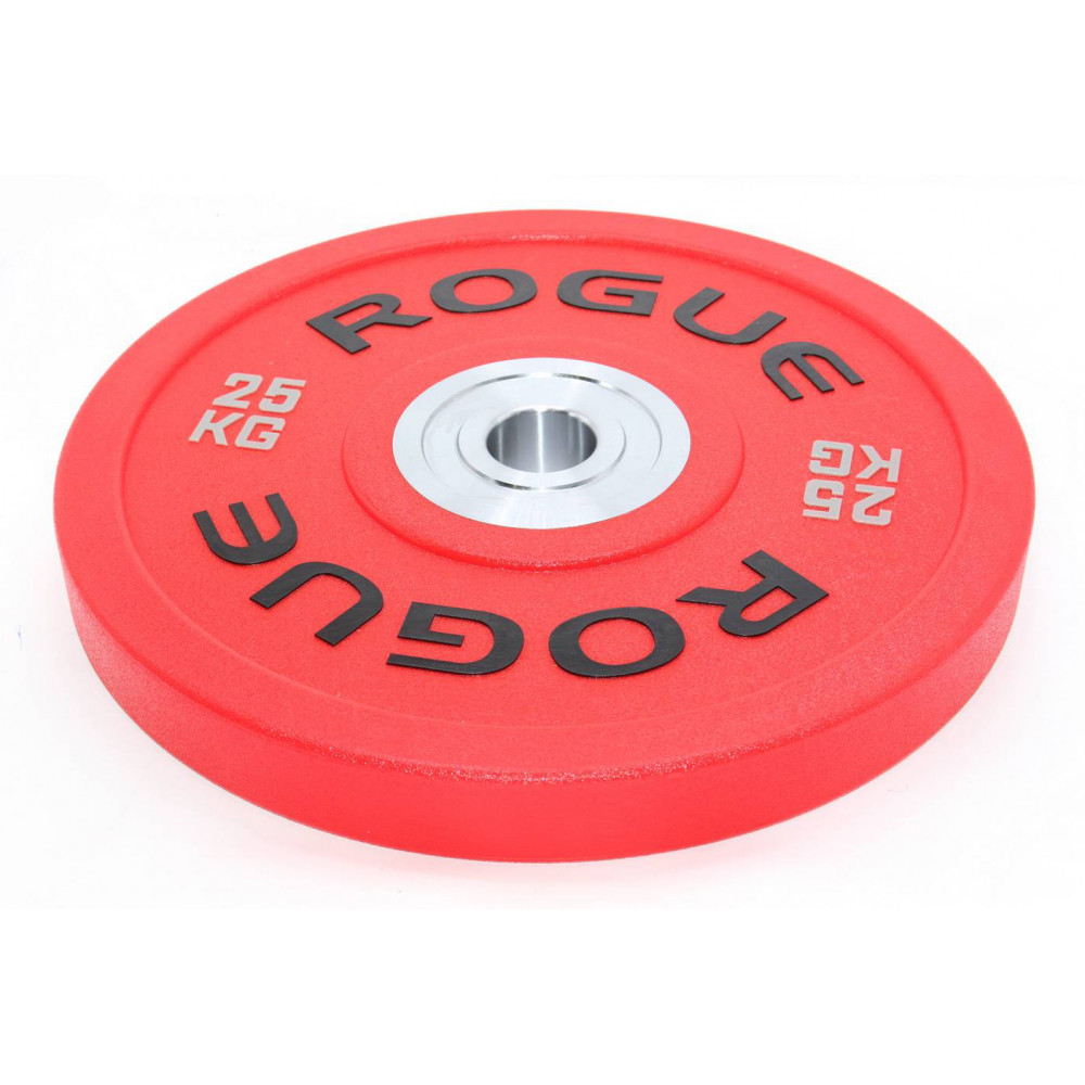 Մարմնամարզական ծանրաքար ռետինապատ գունավոր ROGUE 25կգ-ոց քաշով, մետաղե լայն օղակո
