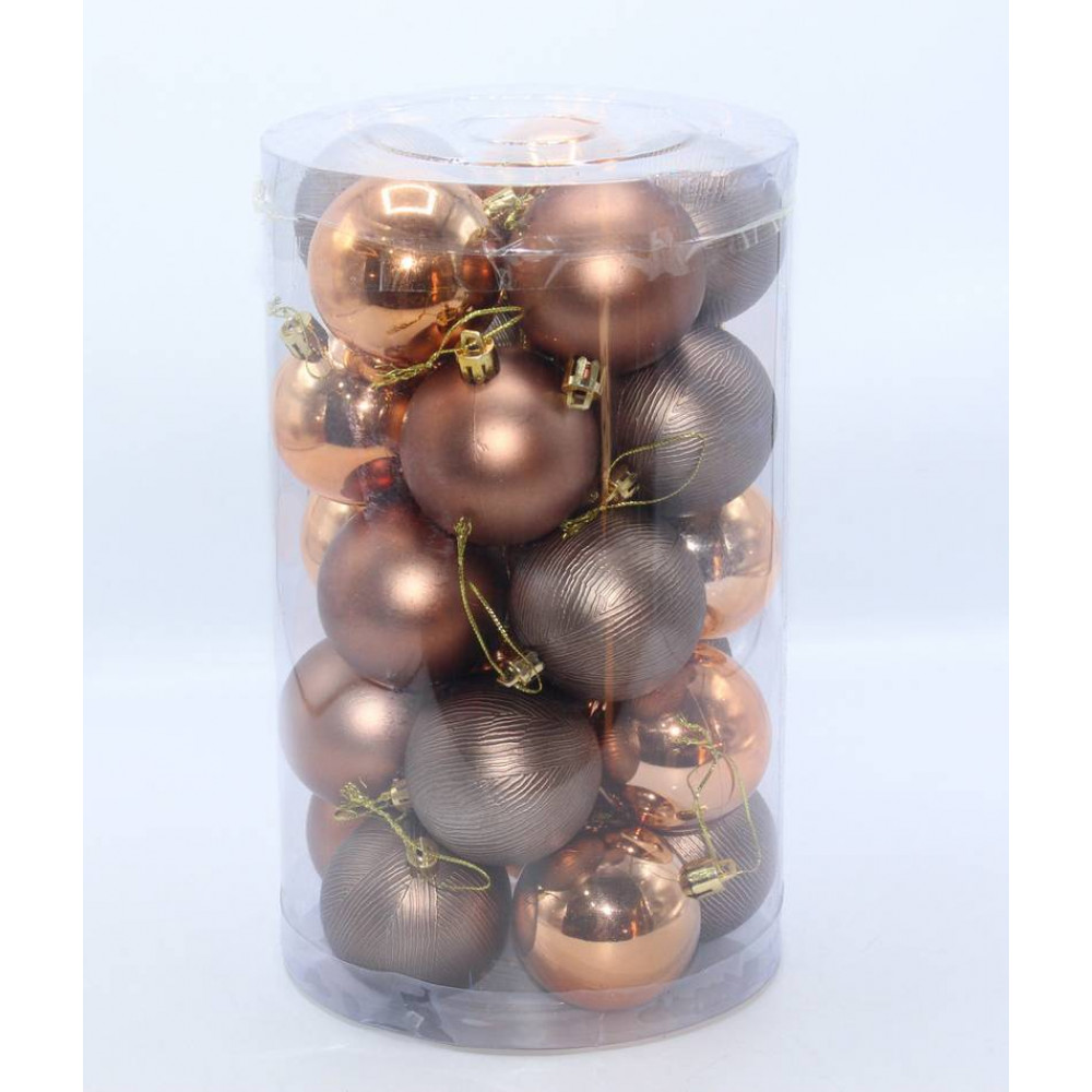 Տոնածառի խաղալիք6սմ-ոց 25հ-ոց PVC թափանցիկ տուփով գույնային համադրությամբ