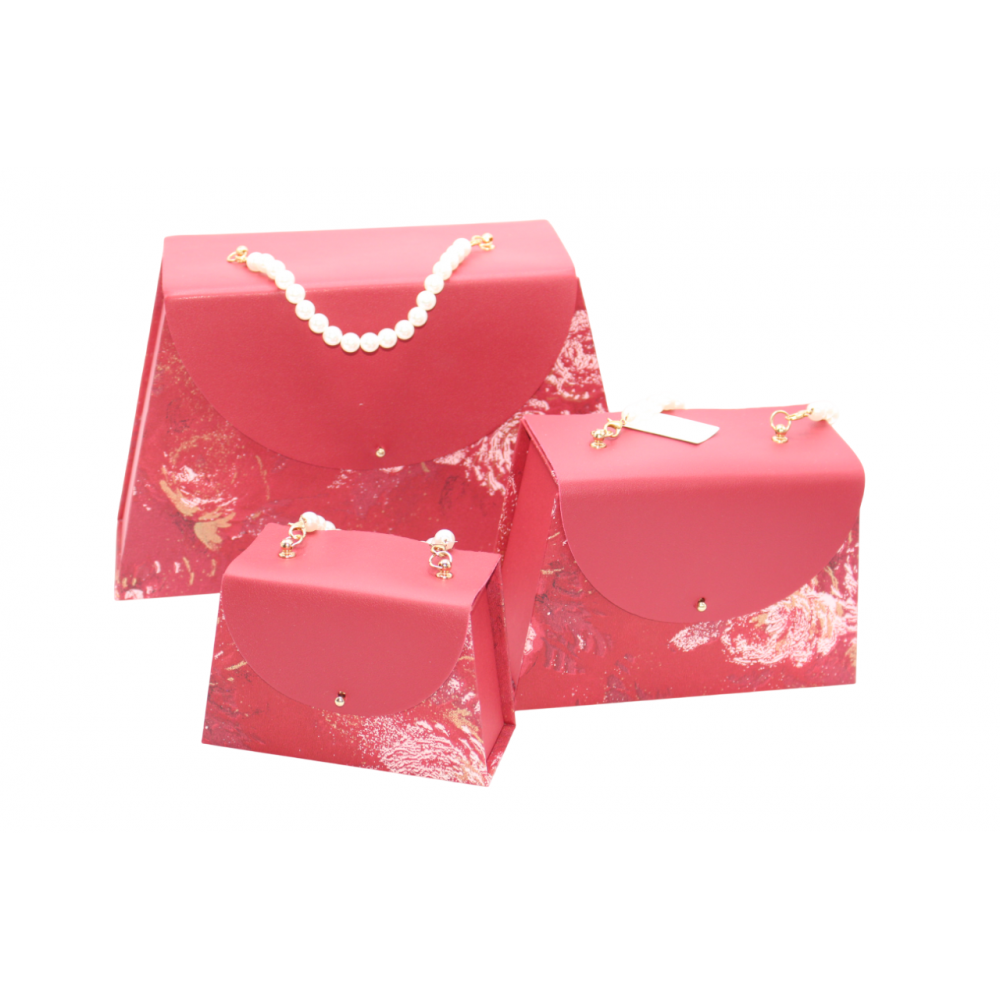 Նվերի տուփ պայուսակ 3հ-ոց, չորս գույնային երանգ,մարքարիտե բռնակով