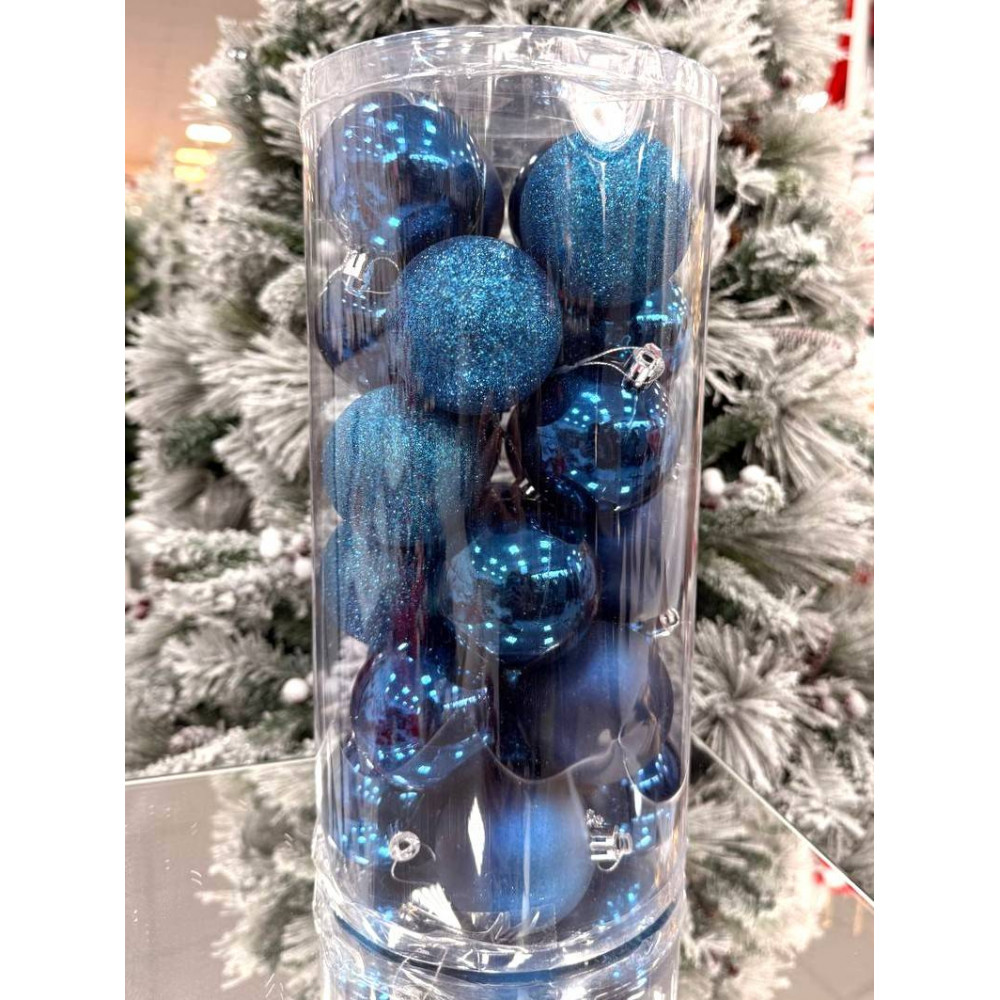 Սուրբ Ծննդյան տոնածառի զարդ գնդիկներ 24հ-ոց 6սմ-ոց, տուփում երեք երանգ, մուգ կապույտ