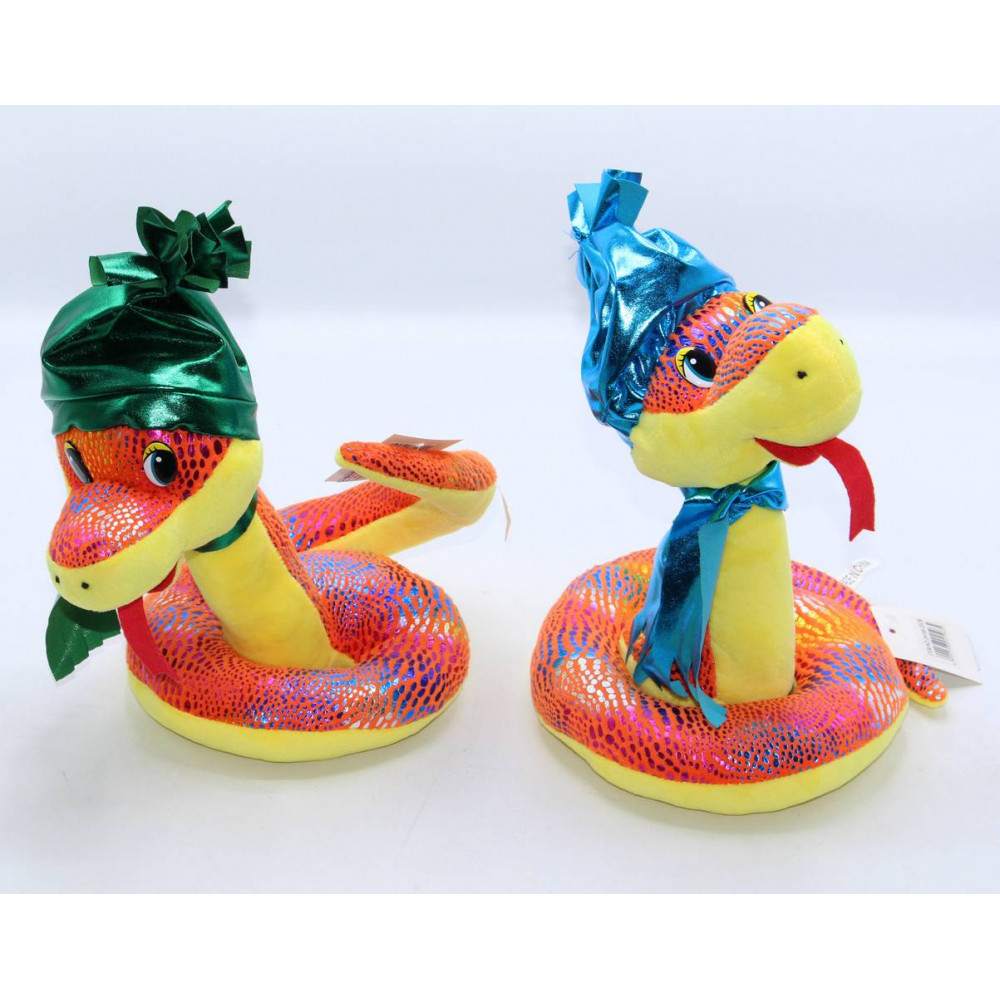 Փափուկ խաղալիք օձ 20սմ-ոց, կանաչ կապույտ գլխարկով