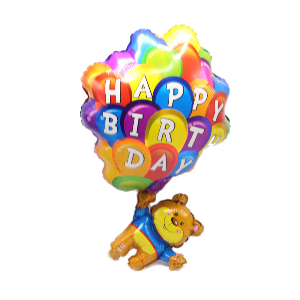 փուչիկ ֆոլգա 25հ-ոց Happy Birthday գույնզգույն փուչիկներով, արջուկով 50*78 սմ