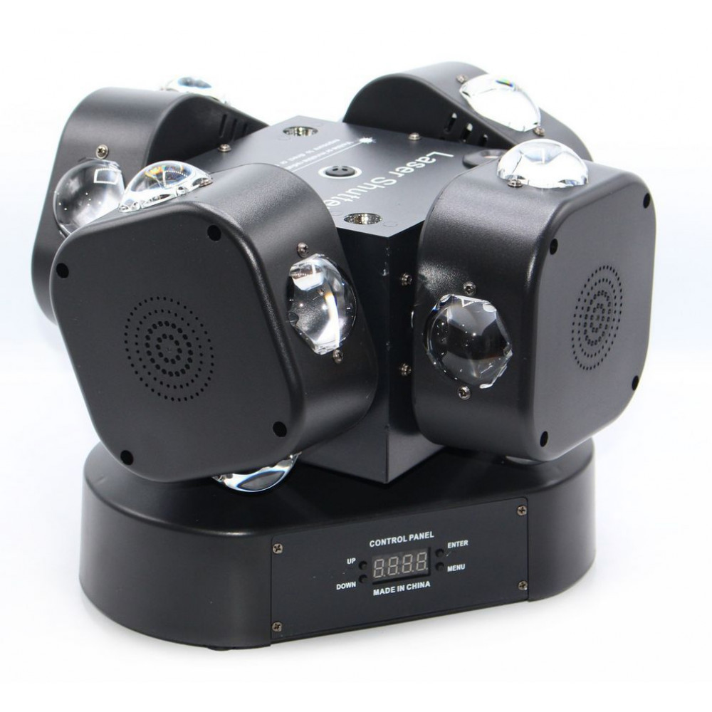 Բեմային առաստաղային 4գունդ լույս + լազերային ճառագայթ, ֆոնային պատկեր,16լեդ*10վտ + DMX