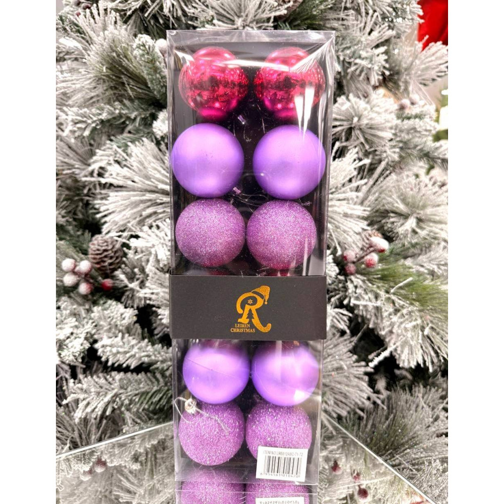 Սուրբ Ծննդյան տոնածառի զարդ գնդիկներ 12հ-ոց 6սմ-ոց, տուփում երեք երանգ, վարդագույն