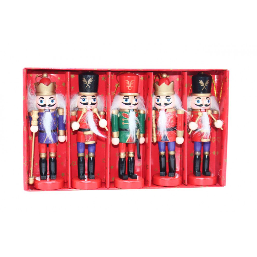 Սուրբ Ծննդյան փայտե մարդուկներ (Щелкунчик) 5հ-ոց տուփով, 13սմ-ոց ամանորյա զարդ