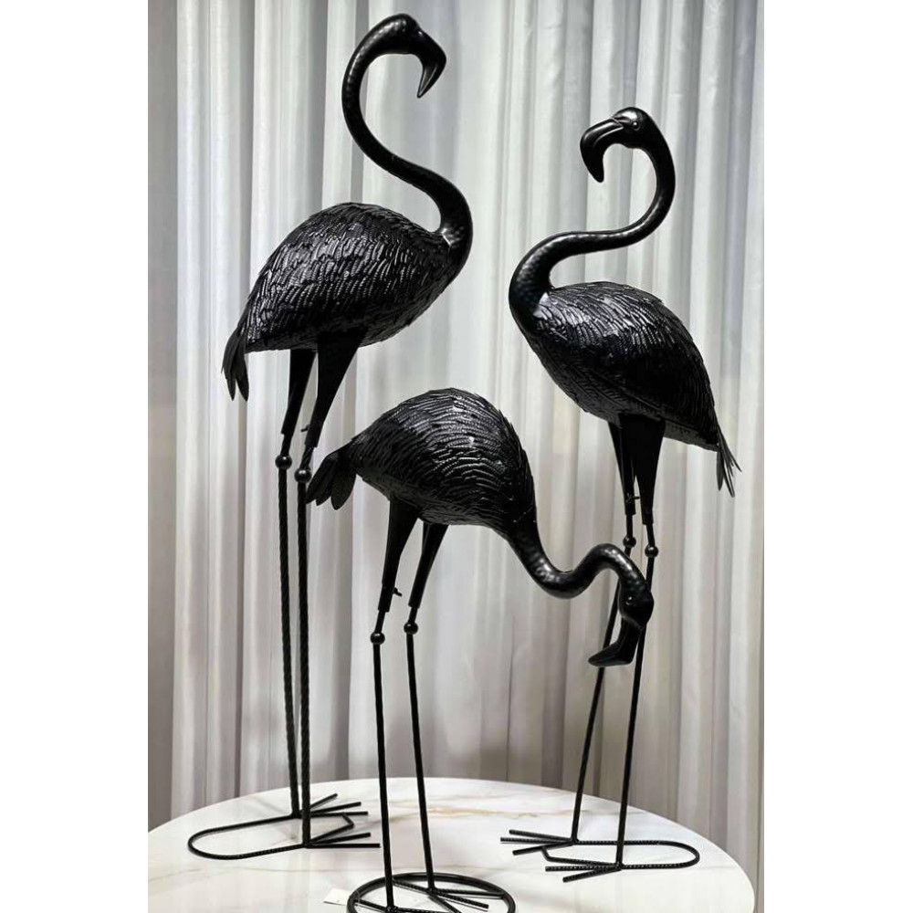 Հուշանվեր արձանիկ մետաղե 3հ-ոց ֆլամինգոների հավաքածու, գույնը սև ոսկեգույն կտուց
