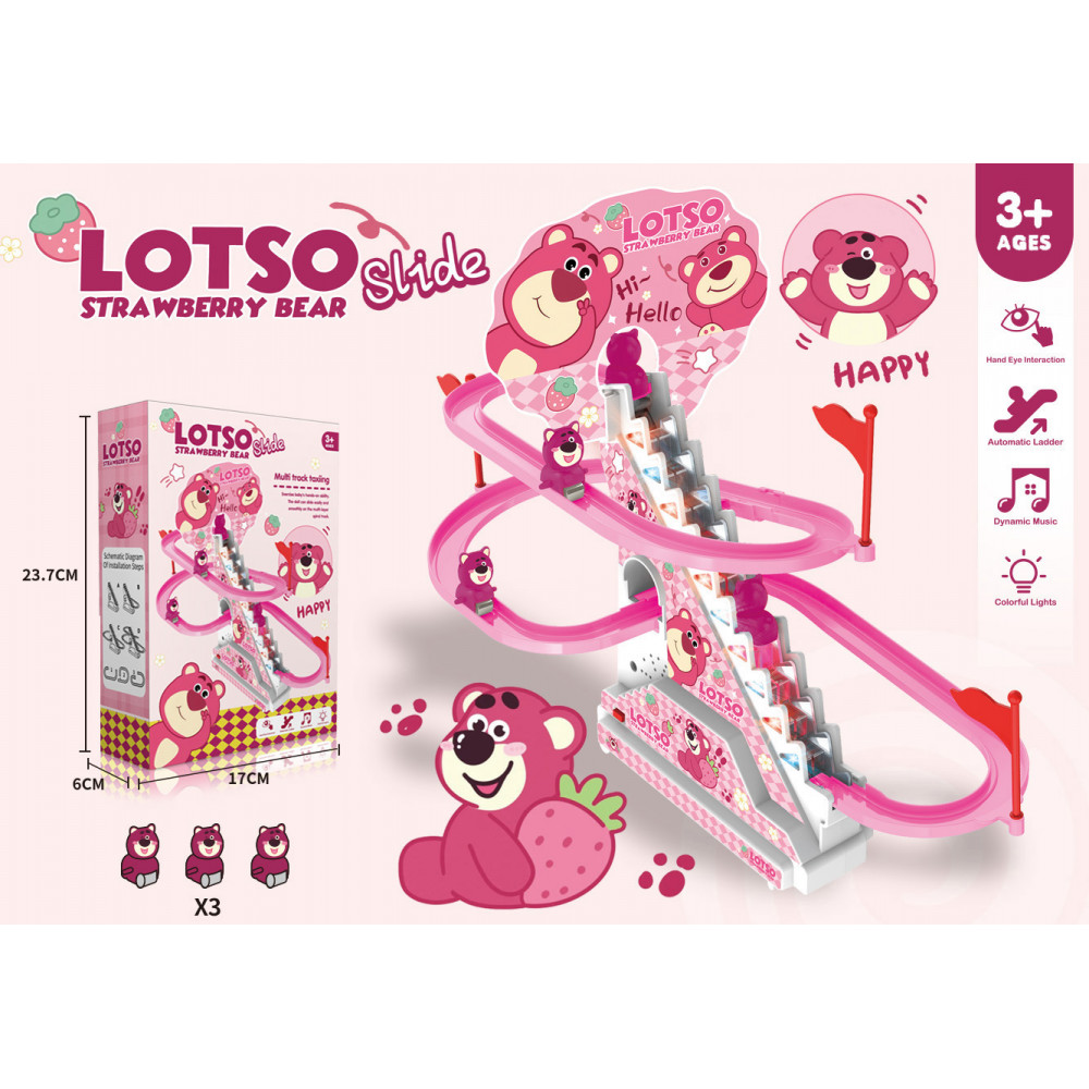 Խաղալիք էլ-սնուցմամաբ լույս երաժշտությամբ բարձրացող աստիճաններով արջուկ + սահուն ճանապարհ