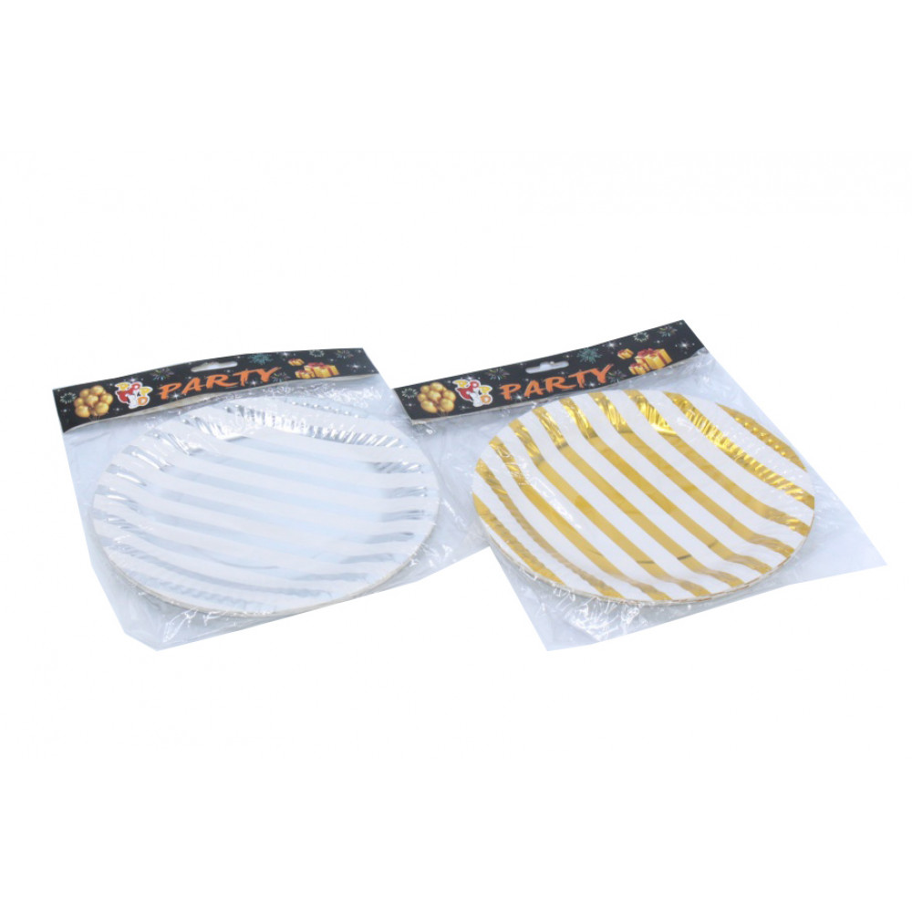 Ծննդյան թղթե ափսե 10հ-ոց 9" ոսկեփայլ և արծաթափայլ գծերով